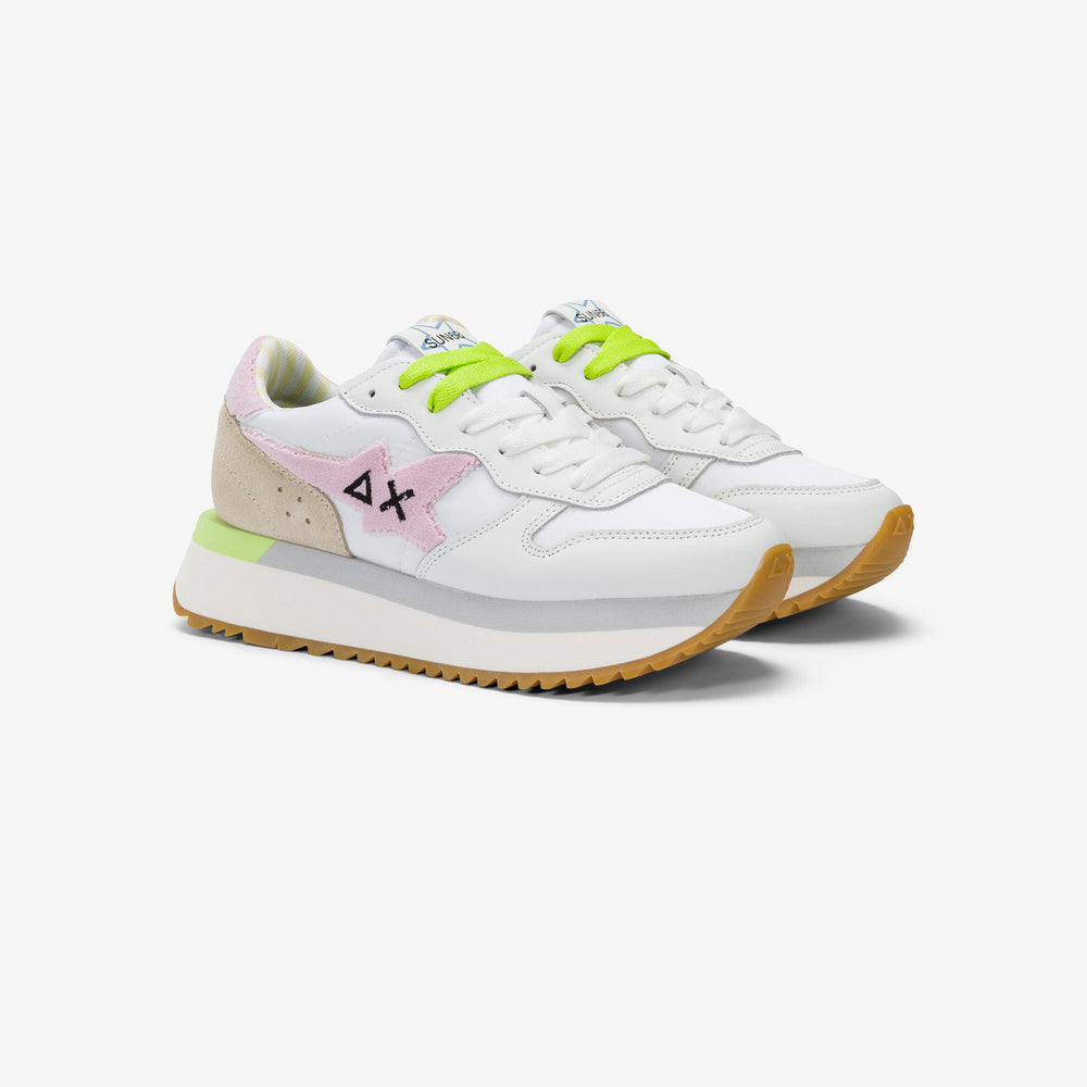 SUN68 BIG STARGIRL SPONGEE LOGO WHITE/PINK SNEAKERS FOR WOMEN