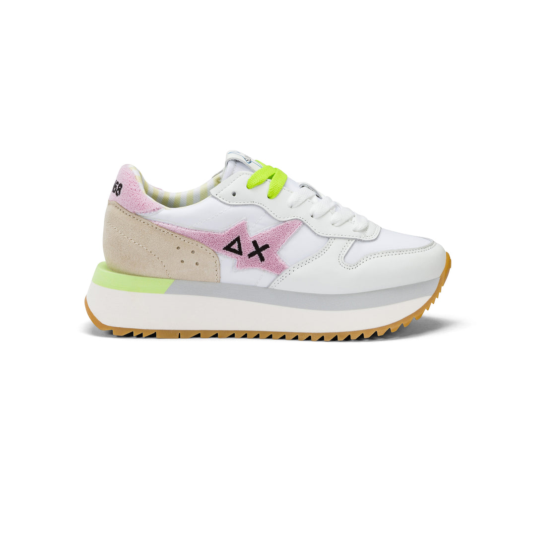 SUN68 BIG STARGIRL SPONGEE LOGO WHITE/PINK SNEAKERS FOR WOMEN
