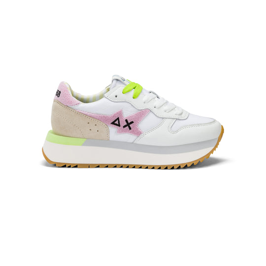 SUN68 BIG STARGIRL SPONGEE LOGO WHITE/PINK SNEAKERS FOR WOMEN