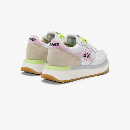 SUN68 BIG STARGIRL SPONGEE LOGO WHITE/PINK SNEAKERS FOR WOMEN