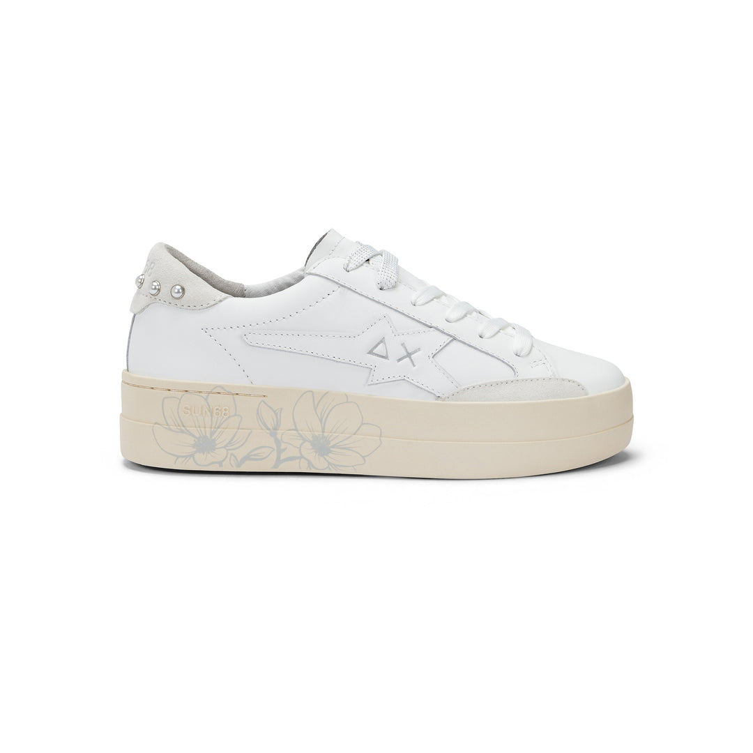 SUN68 BIG KATY LEATHER WHITE SNEAKERS FOR WOMEN