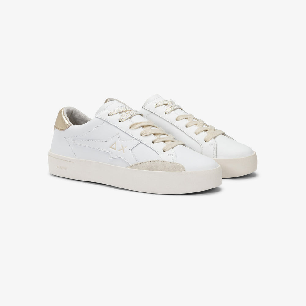 SUN68 KATY LEATHER WHITE/GOLD SNEAKERS FOR WOMEN