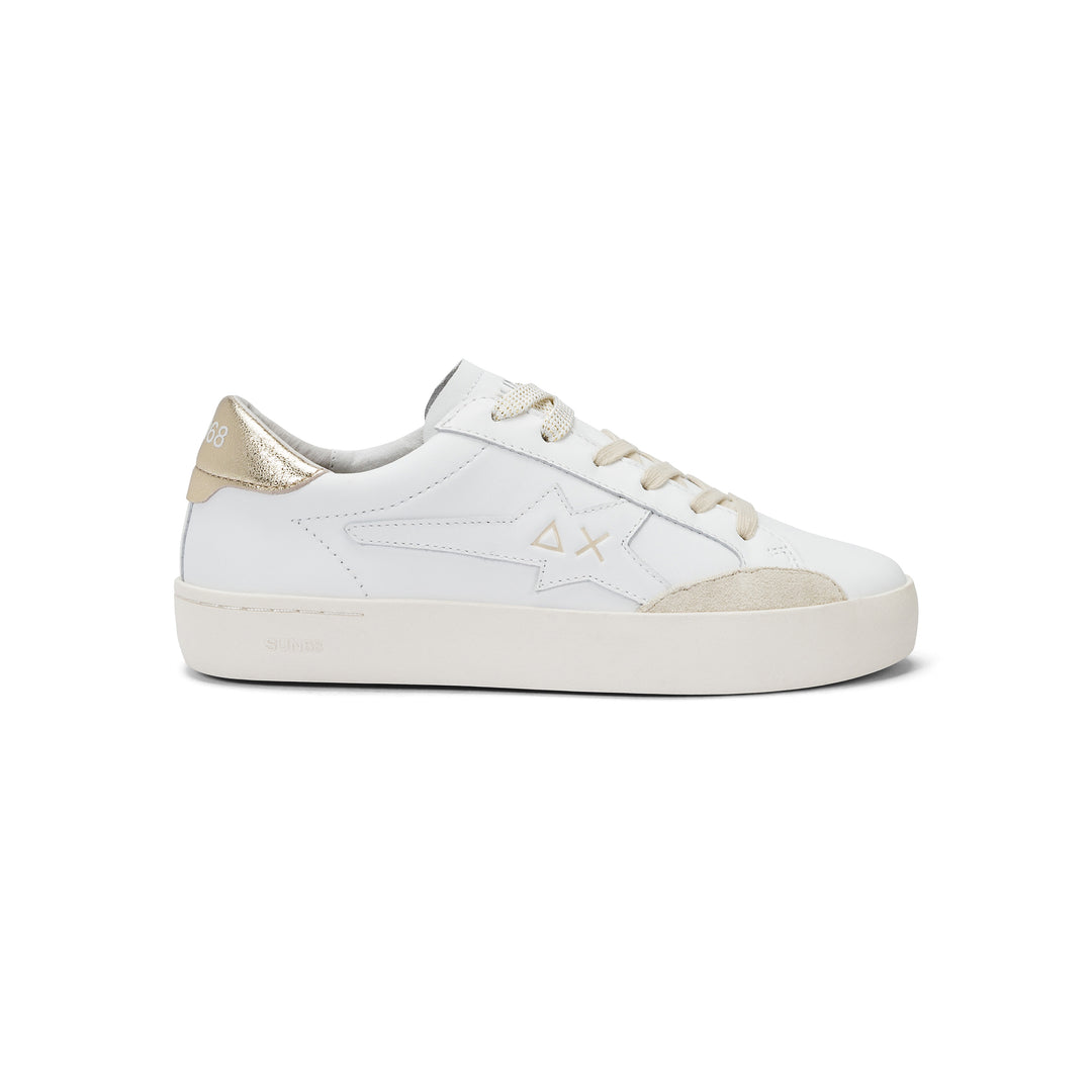 SUN68 KATY LEATHER WHITE/GOLD SNEAKERS FOR WOMEN