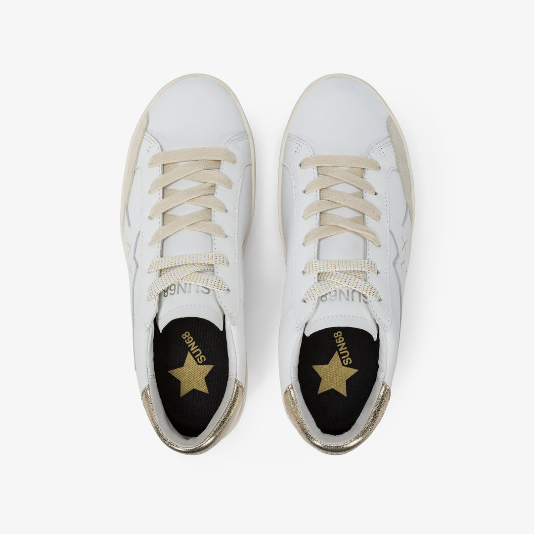 SUN68 KATY LEATHER WHITE/GOLD SNEAKERS FOR WOMEN