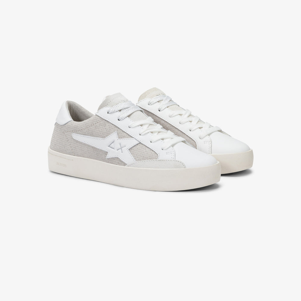 SUN68 KATY LEATHER WHITE/SILVER SNEAKERS FOR WOMEN