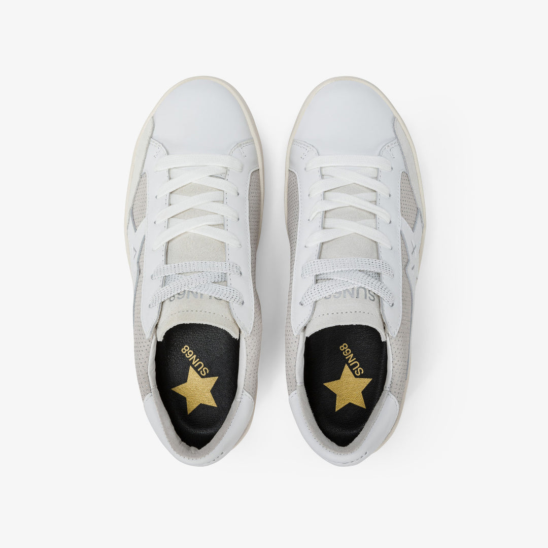 SUN68 KATY LEATHER WHITE/SILVER SNEAKERS FOR WOMEN