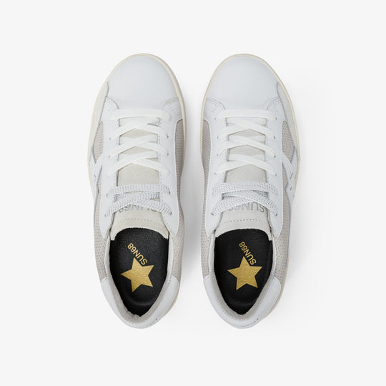 SUN68 KATY LEATHER WHITE/SILVER SNEAKERS FOR WOMEN