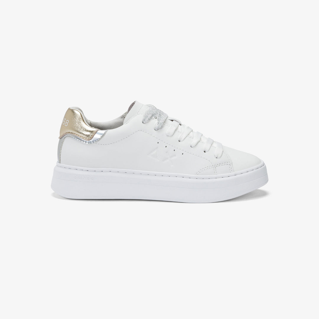 SUN68 GRACE LEATHER WHITE/GOLD SNEAKERS FOR WOMEN