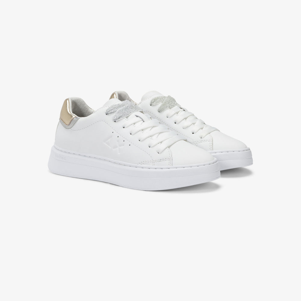SUN68 GRACE LEATHER WHITE/GOLD SNEAKERS FOR WOMEN
