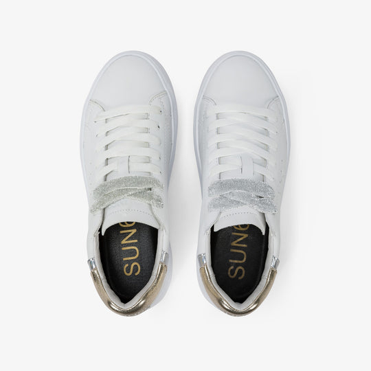 SUN68 GRACE LEATHER WHITE/GOLD SNEAKERS FOR WOMEN