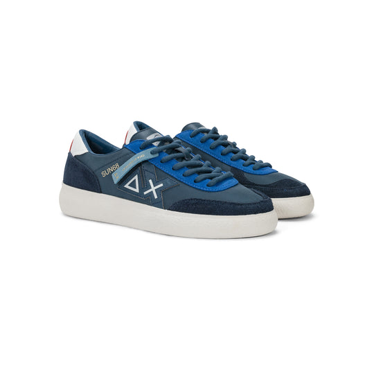 Navy blue Luis nylon and suede sneaker
