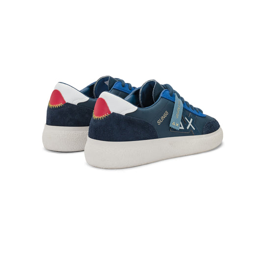 Navy blue Luis nylon and suede sneaker