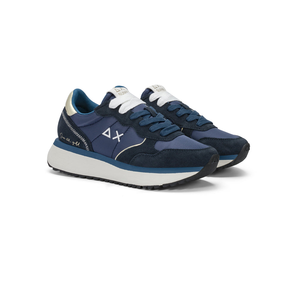 Navy blue Big Ally Gold suede and nylon sneaker