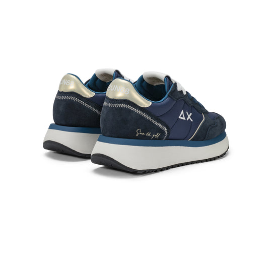 Navy blue Big Ally Gold suede and nylon sneaker