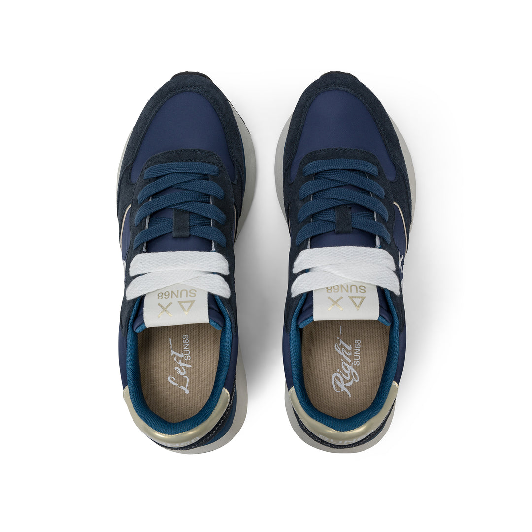 Navy blue Big Ally Gold suede and nylon sneaker