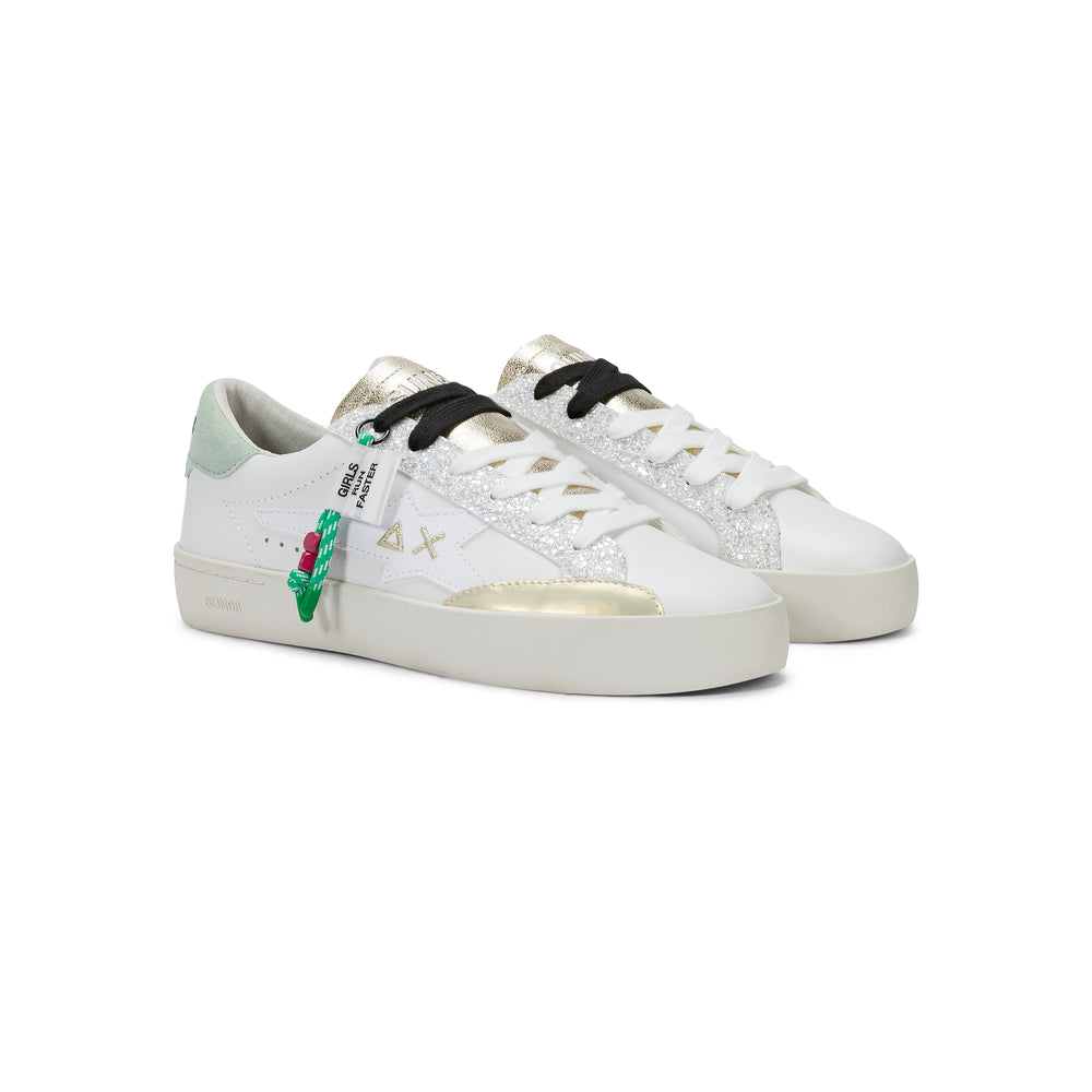 White/aquamarine green Katy leather sneaker