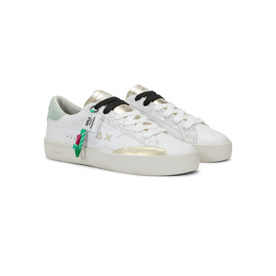White/aquamarine green Katy leather sneaker