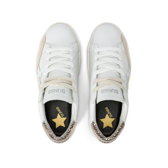 SUN68 KATY LEATHER WHITE/GOLD SNEAKERS FOR WOMEN