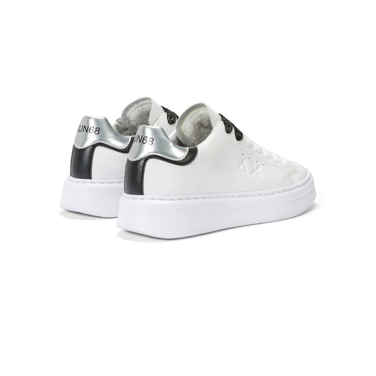 SUN68 GRACE LEATHER WHITE/SILVER SNEAKERS FOR WOMEN
