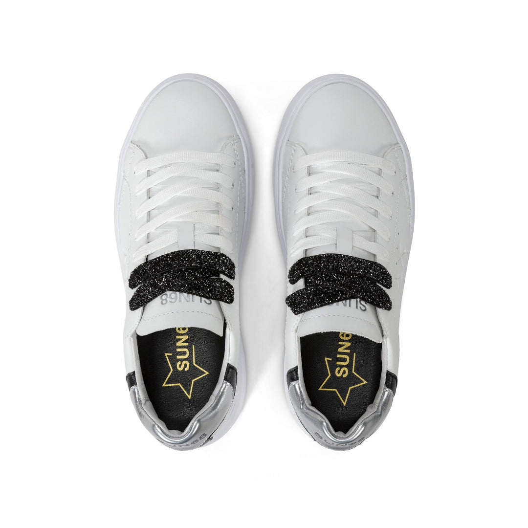 SUN68 GRACE LEATHER WHITE/SILVER SNEAKERS FOR WOMEN