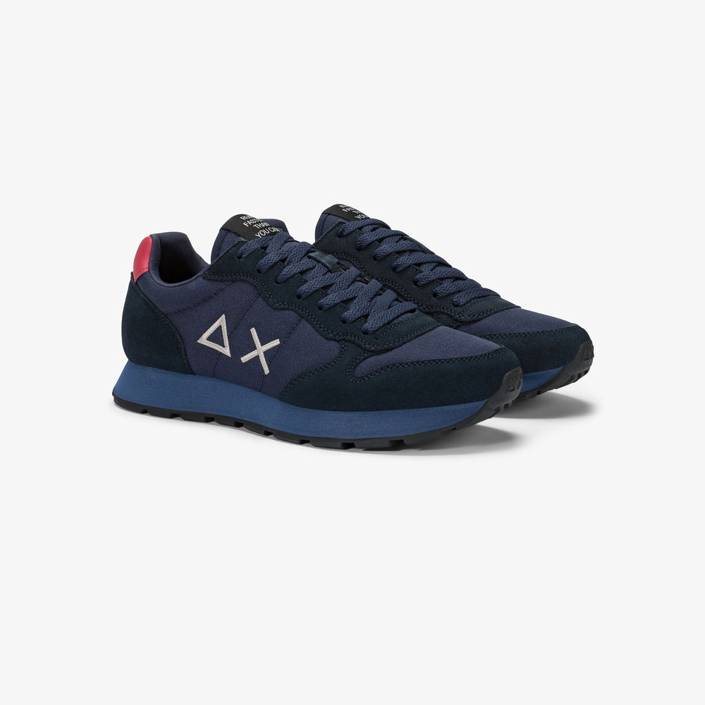 NAVY BLUE/BORDEAUX TOM NYLON AND SUEDE SNEAKER
