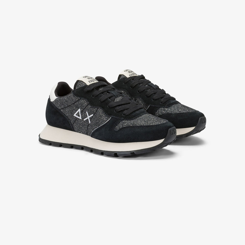 BLACK ALLY GLITTER SUEDE AND MESH SNEAKER