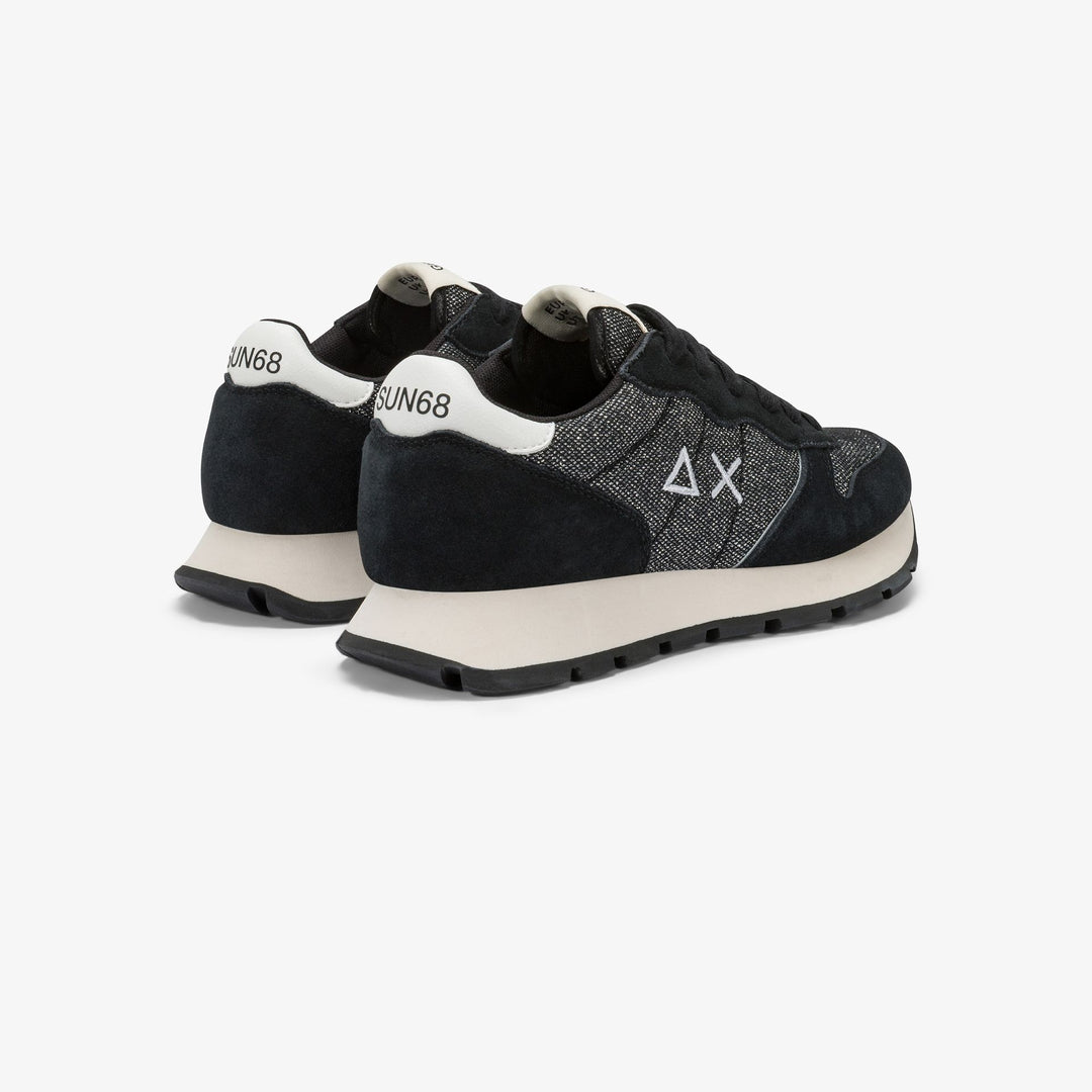 BLACK ALLY GLITTER SUEDE AND MESH SNEAKER