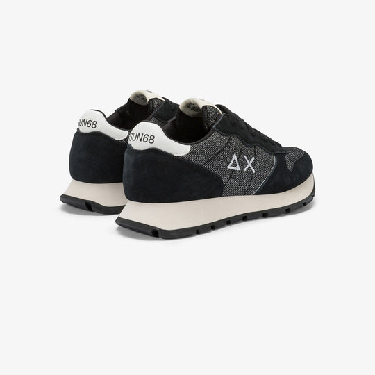 BLACK ALLY GLITTER SUEDE AND MESH SNEAKER