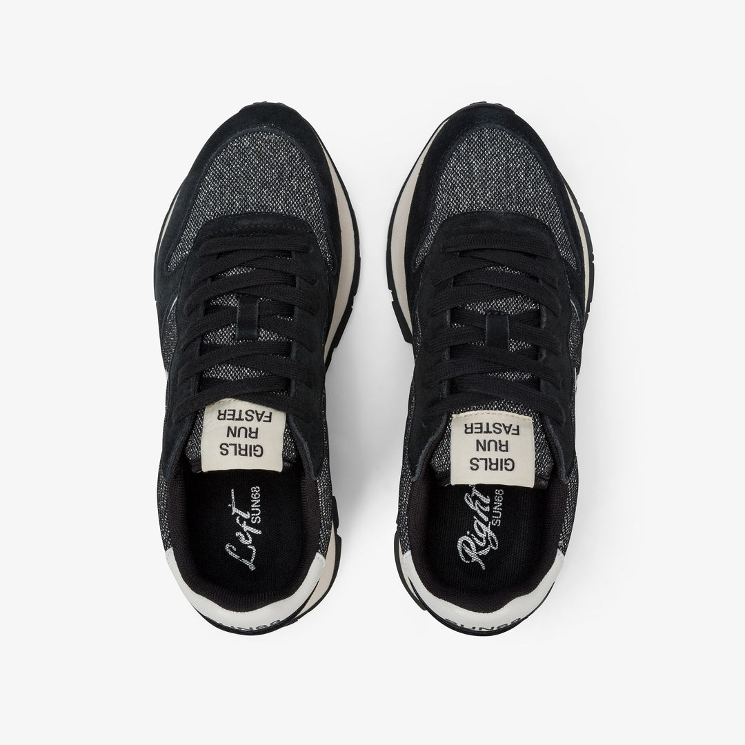 BLACK ALLY GLITTER SUEDE AND MESH SNEAKER