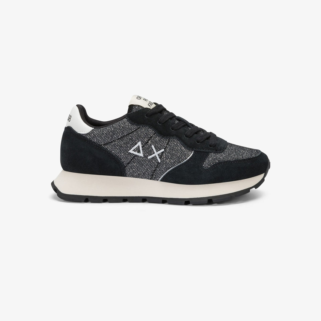 BLACK ALLY GLITTER SUEDE AND MESH SNEAKER