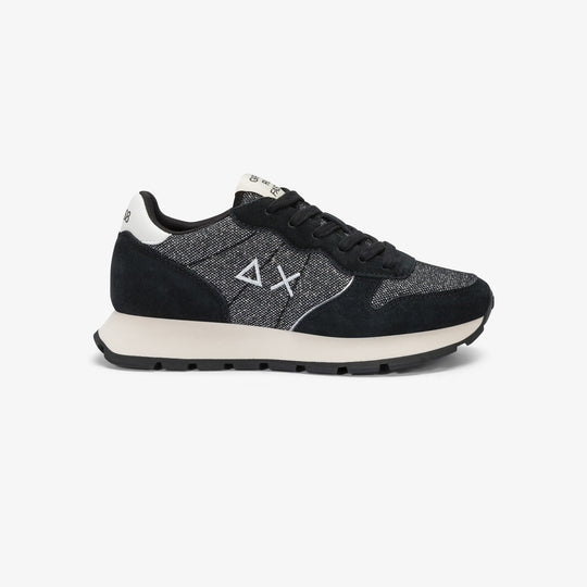 BLACK ALLY GLITTER SUEDE AND MESH SNEAKER
