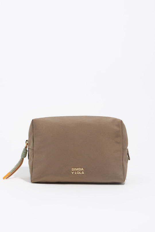 Large khaki brown nylon make-up case
