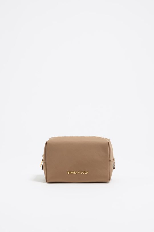 Small bark brown nylon make-up case