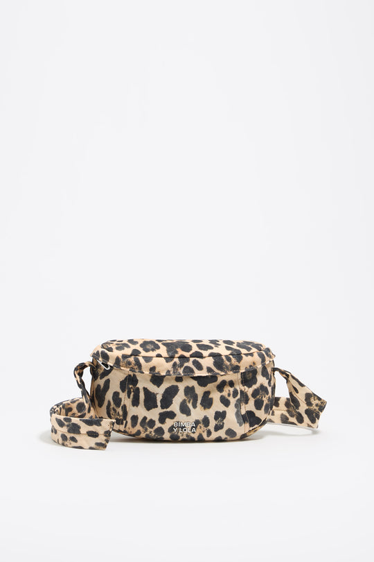 Small beige Leopard nylon bumbag