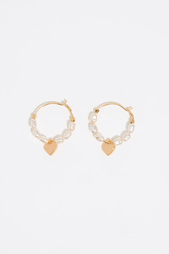 Gold-tone heart and pearls hoop earrings