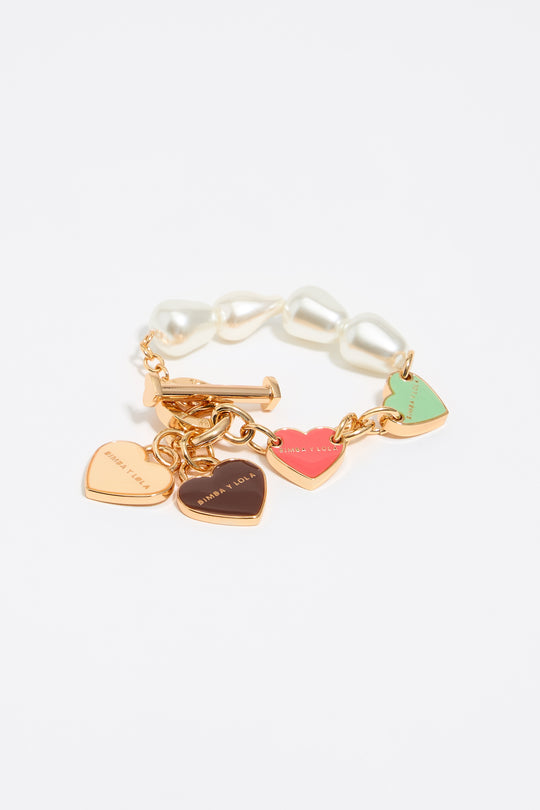 Gold-tone chain and pearl heart logos bracelet
