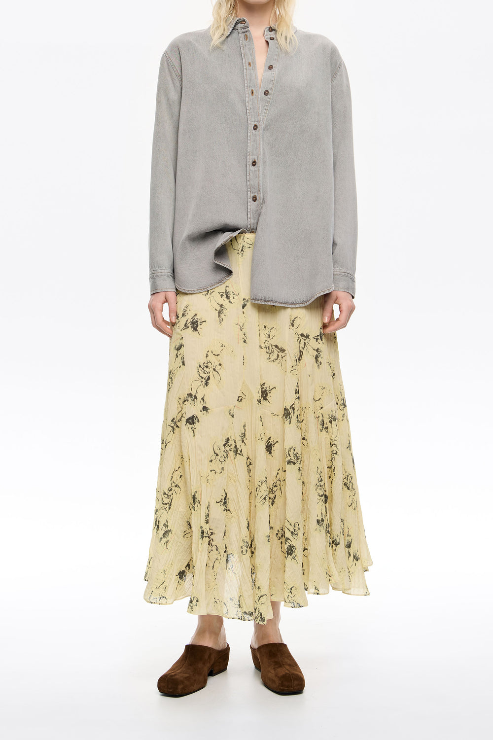 Light yellow Notebook pleated asymmetric skirt