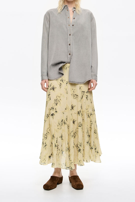 Light yellow Notebook pleated asymmetric skirt