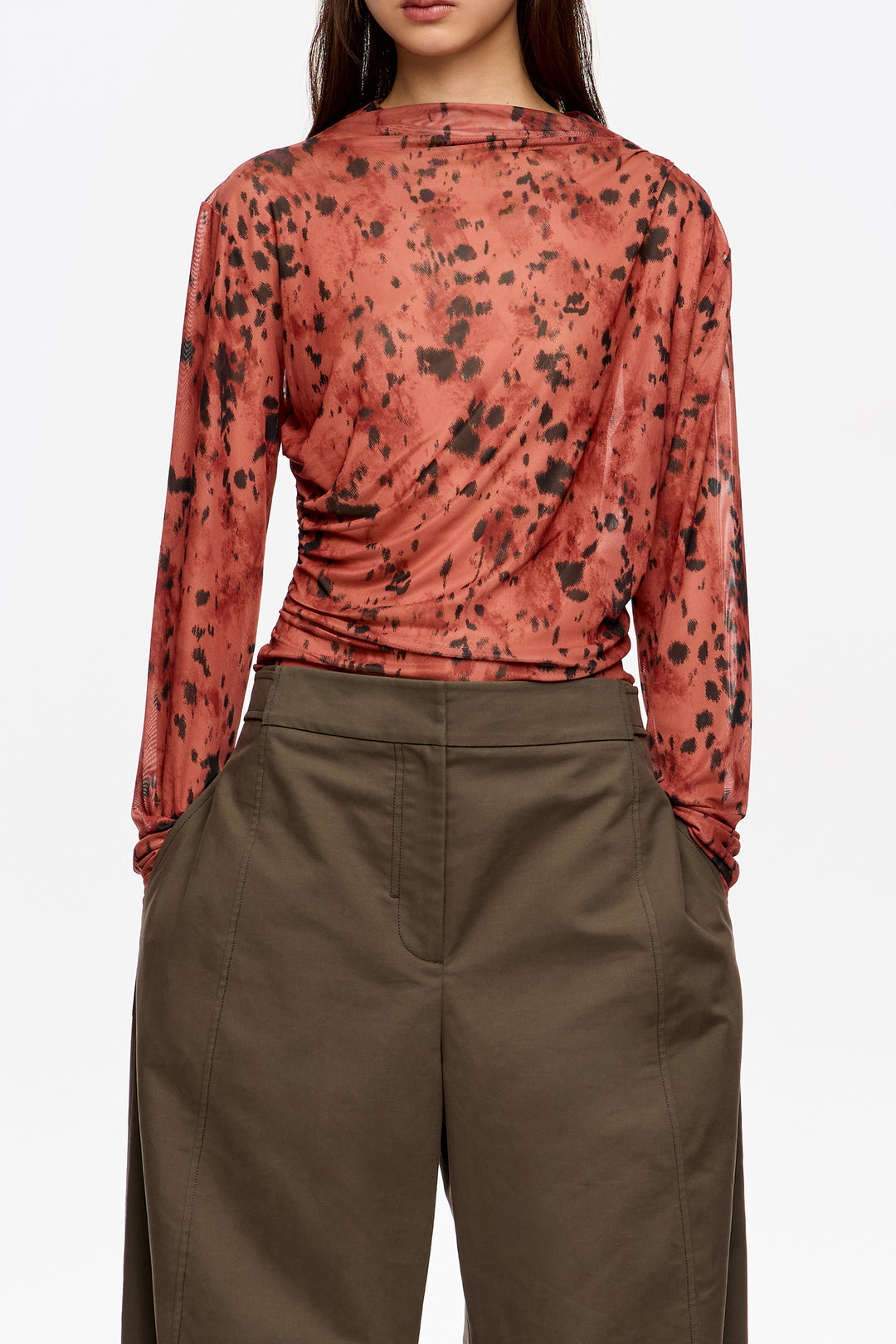 Brown Lynx gathered tulle T-shirt