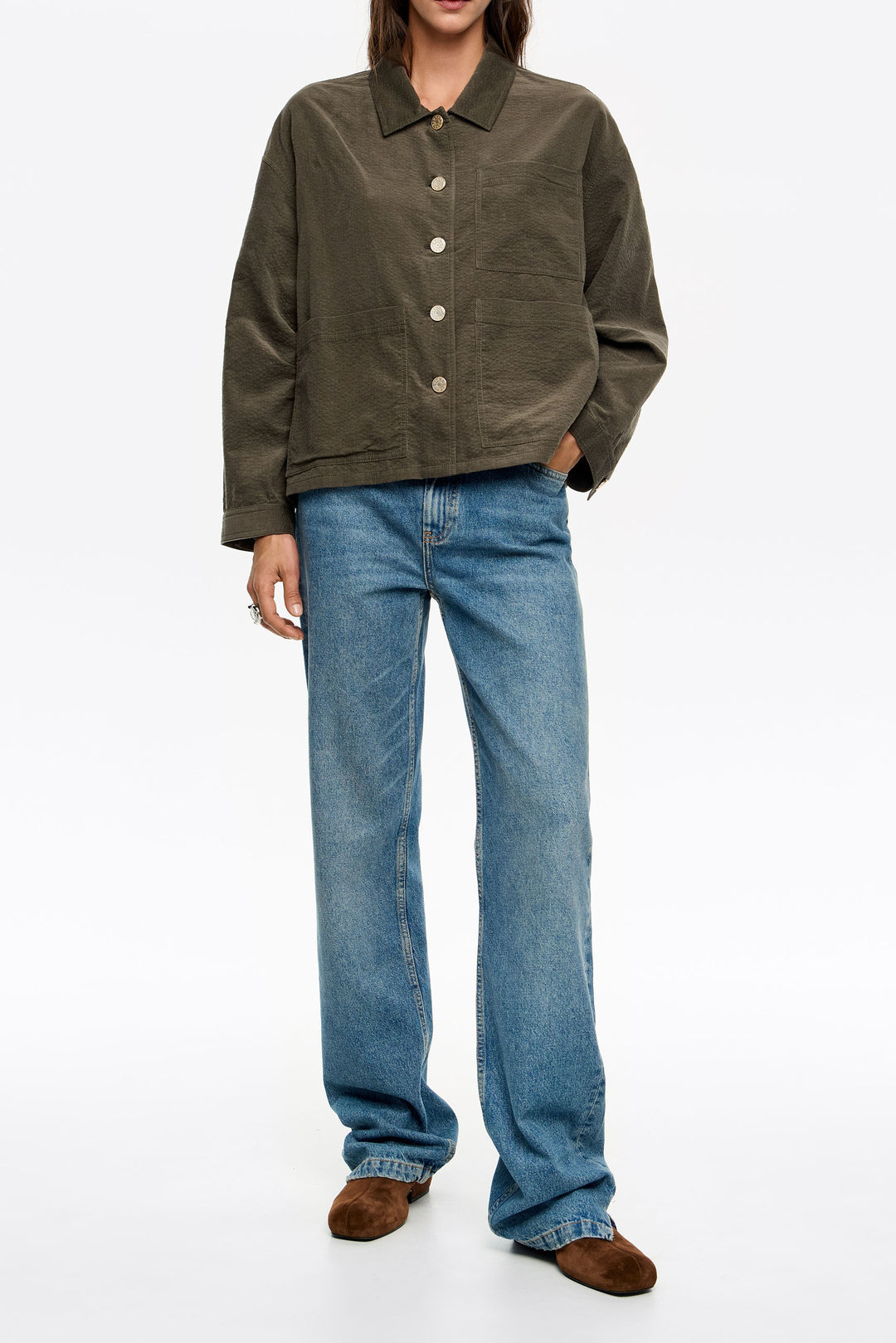 Khaki straight denim jacket