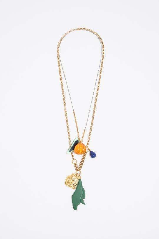 Gold tiger and chains necklace