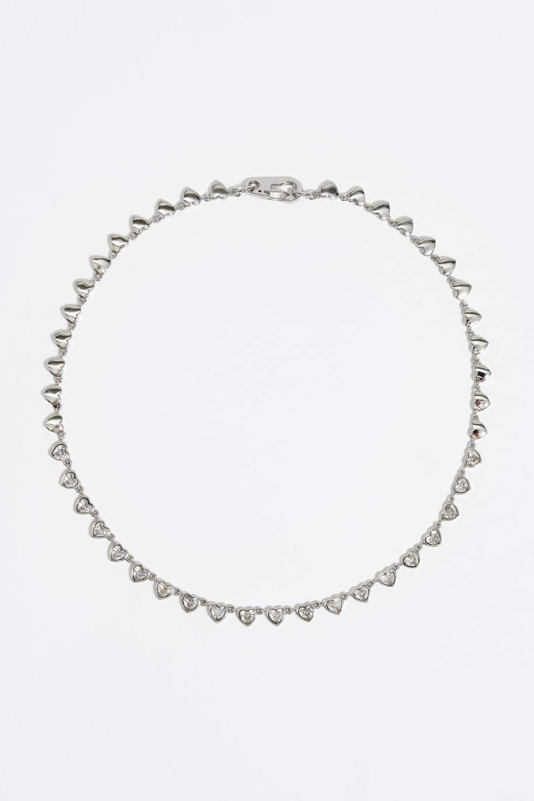 Silver hearts and crystals necklace