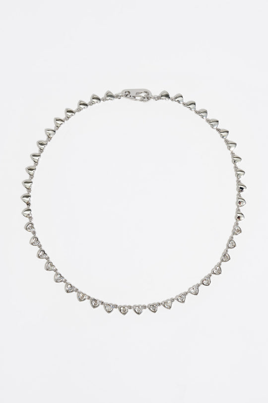 Silver hearts and crystals necklace