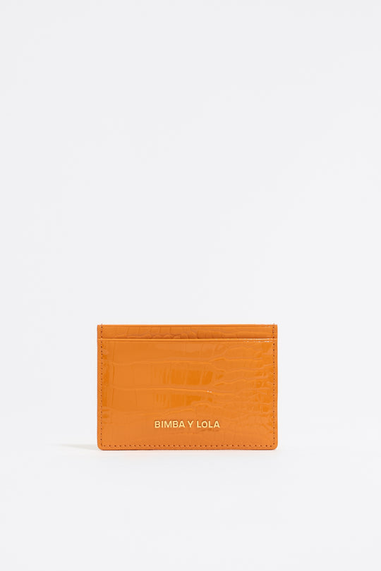 Tangerine mock croc card holder