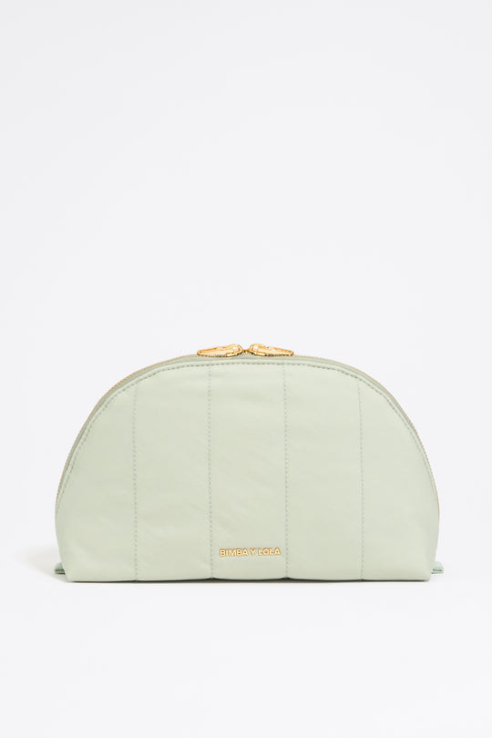 Large aquamarine nylon half-moon make-up case