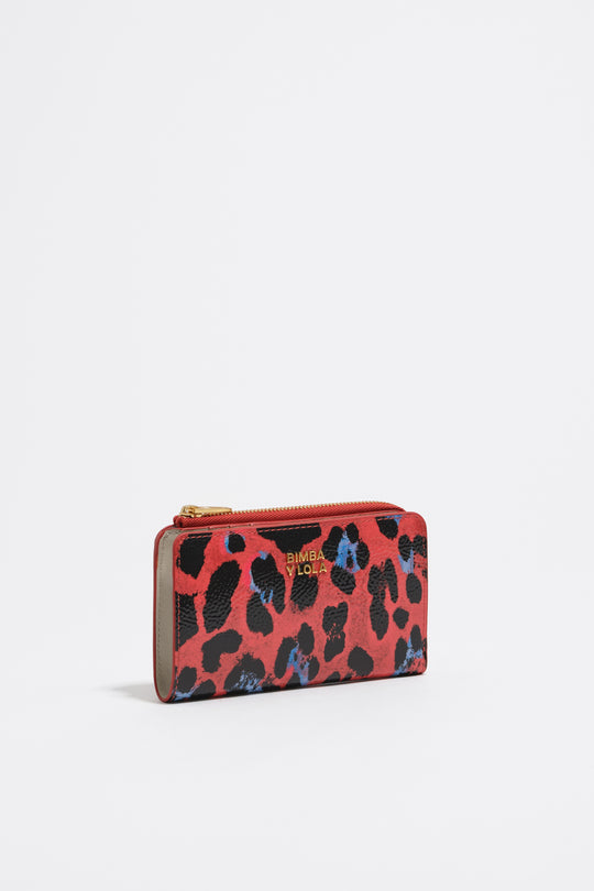 Poppy red shiny textured Leopard print purse