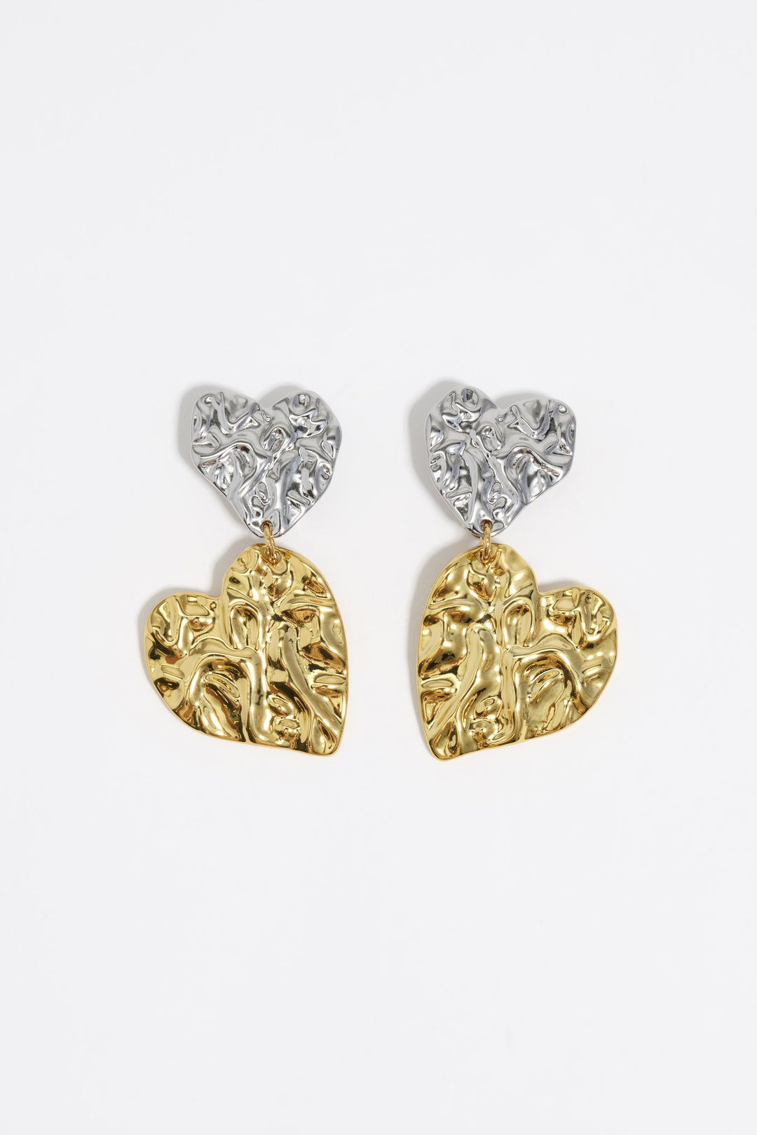 Two-tone textured hearts earrings
