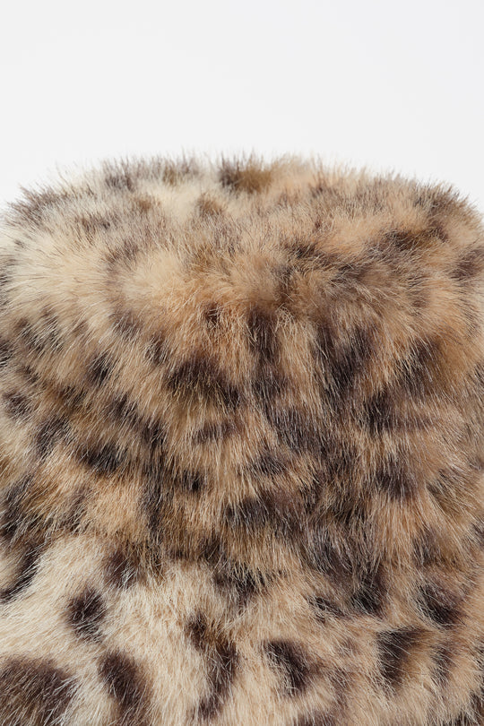 Beige leopard fur hat