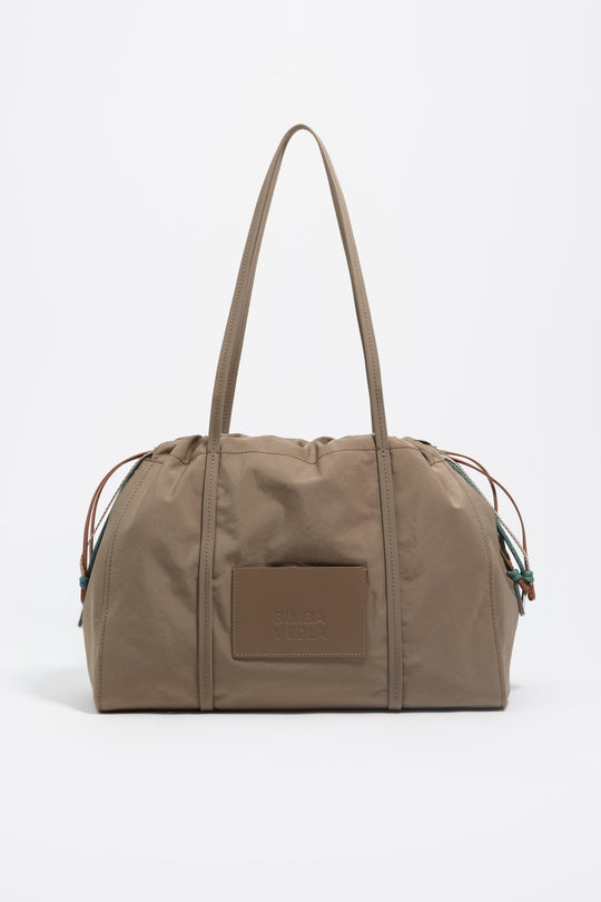 Large taupe nylon shoulder bag
