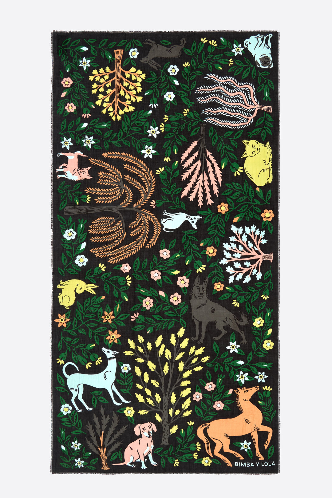 Black vegetation and animals shawl